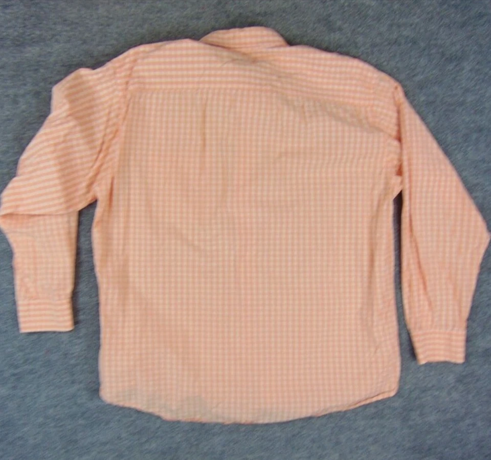 Camisa Saks Fifth Avenue Para Hombre XL Naranja Cuadros Guinga Botones Manga Larga Foto 3 de 4