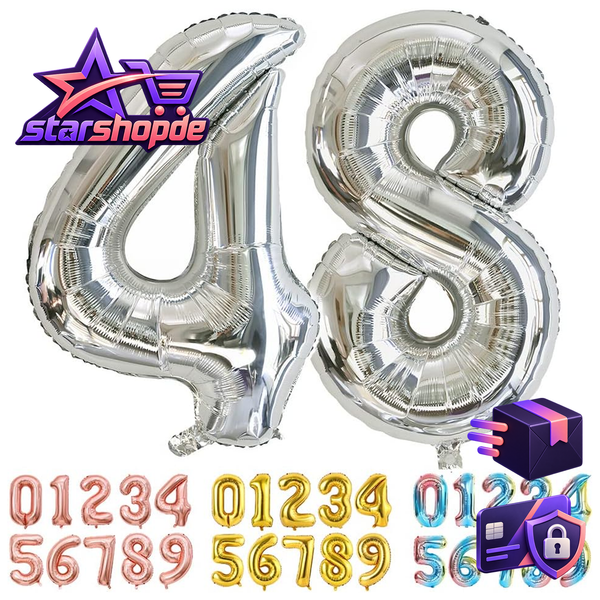 Luftballons Zahlen 0-9 Silber Folienballons Groß FüR Hochzeit Geburtstag Party-image