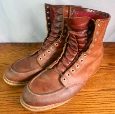 Vintage 1960s Red Wing Moc Toe Red Wool Lined 13 D Mens Boots Crepe Sole