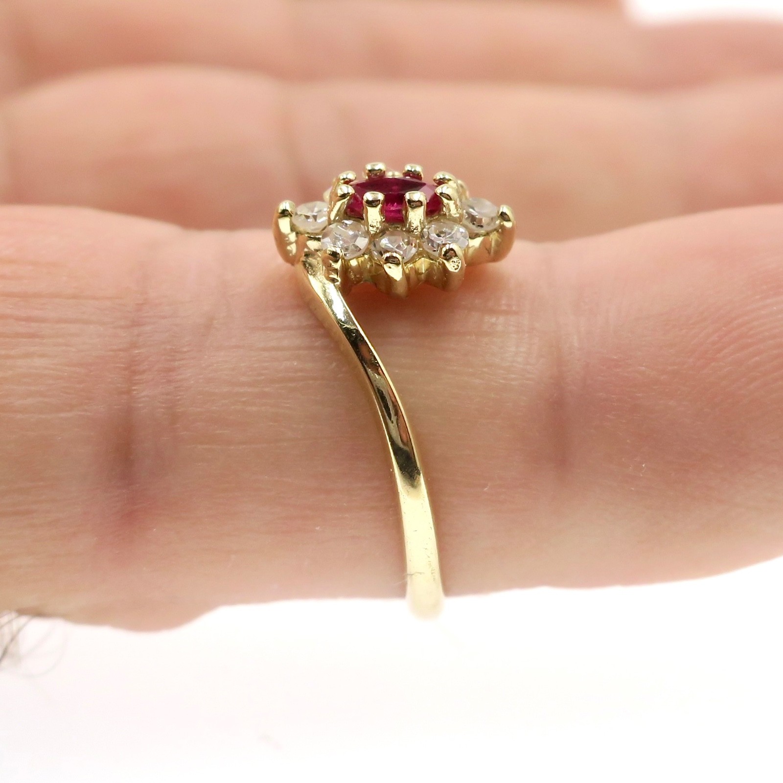 Petite 14k Solid Yellow Gold Natural Ruby and Dia… - image 3