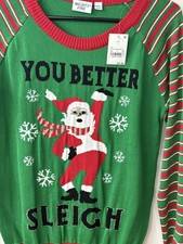 WOMENS UGLY CHRISTMAS SANTA SWEATER YOU BETTER SLEIGH - SIZE SMALL - NWT