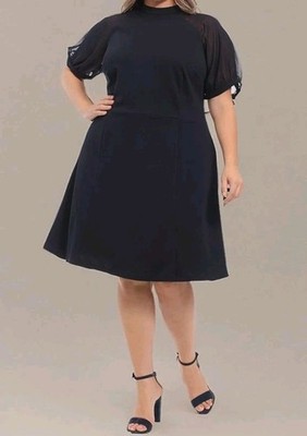 slim fit dress slacks Whisper Plus Size Navy Fit and Flare Cocktail Dress– Hello Curve main image 1