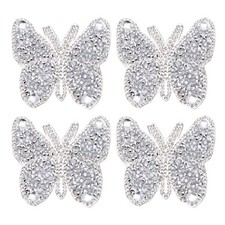 4 Pcs Butterfly Rhinestone Patches Butterfly Iron-on Appliques Patches, White