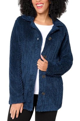 Cuddl Duds Women's Sculpted Sherpa Shacket Dress Blues