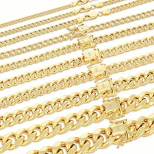10K Yellow Gold 3mm-13mm Miami Cuban Link Necklace Chain or Bracelet, 7"-30"