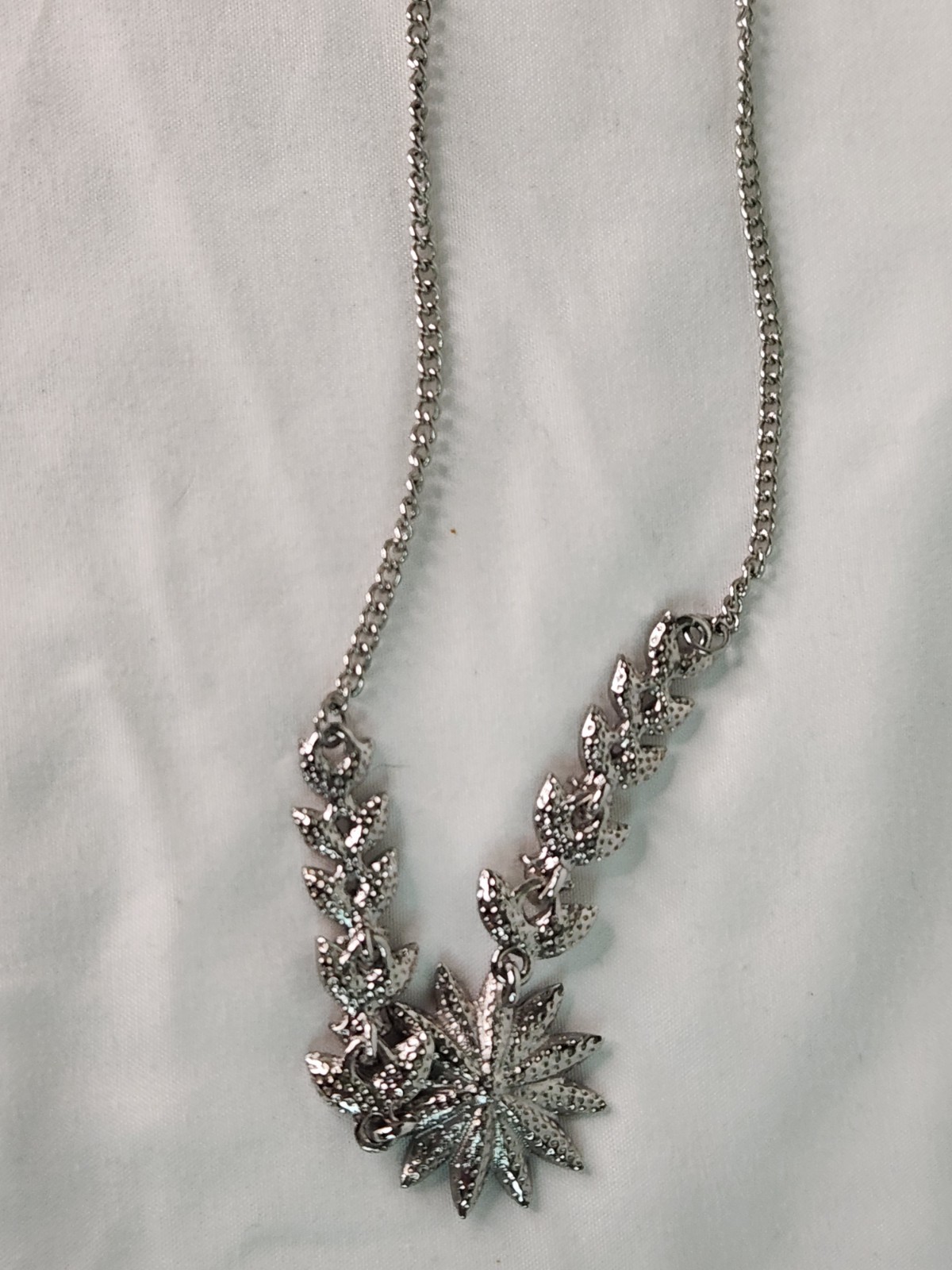 Clear Stone Statement Necklace Silvertone Flower … - image 3