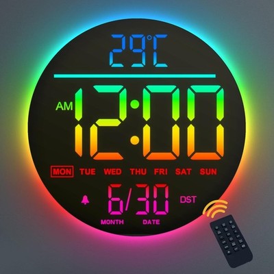 10 Zoll Digitale Wanduhr LED mit Nachtlicht Alarm Temperatur Anzeige Fernbedienu