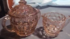 RARE Jeanette "Rosalee" Pink Windsor Depression Glass Sugar Bowl Creamer Set