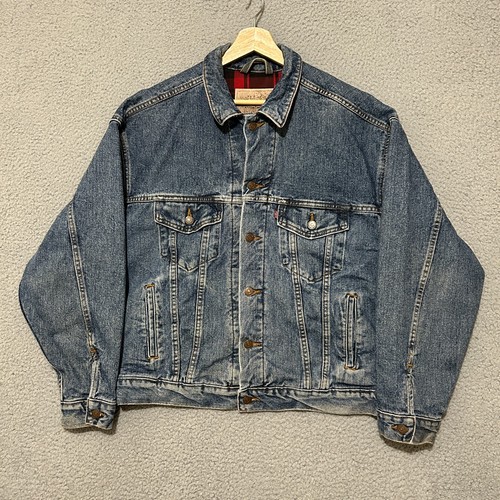 Vintage Levi's Denim Trucker Jacket Men's Large Blue Flannel Lined 80s