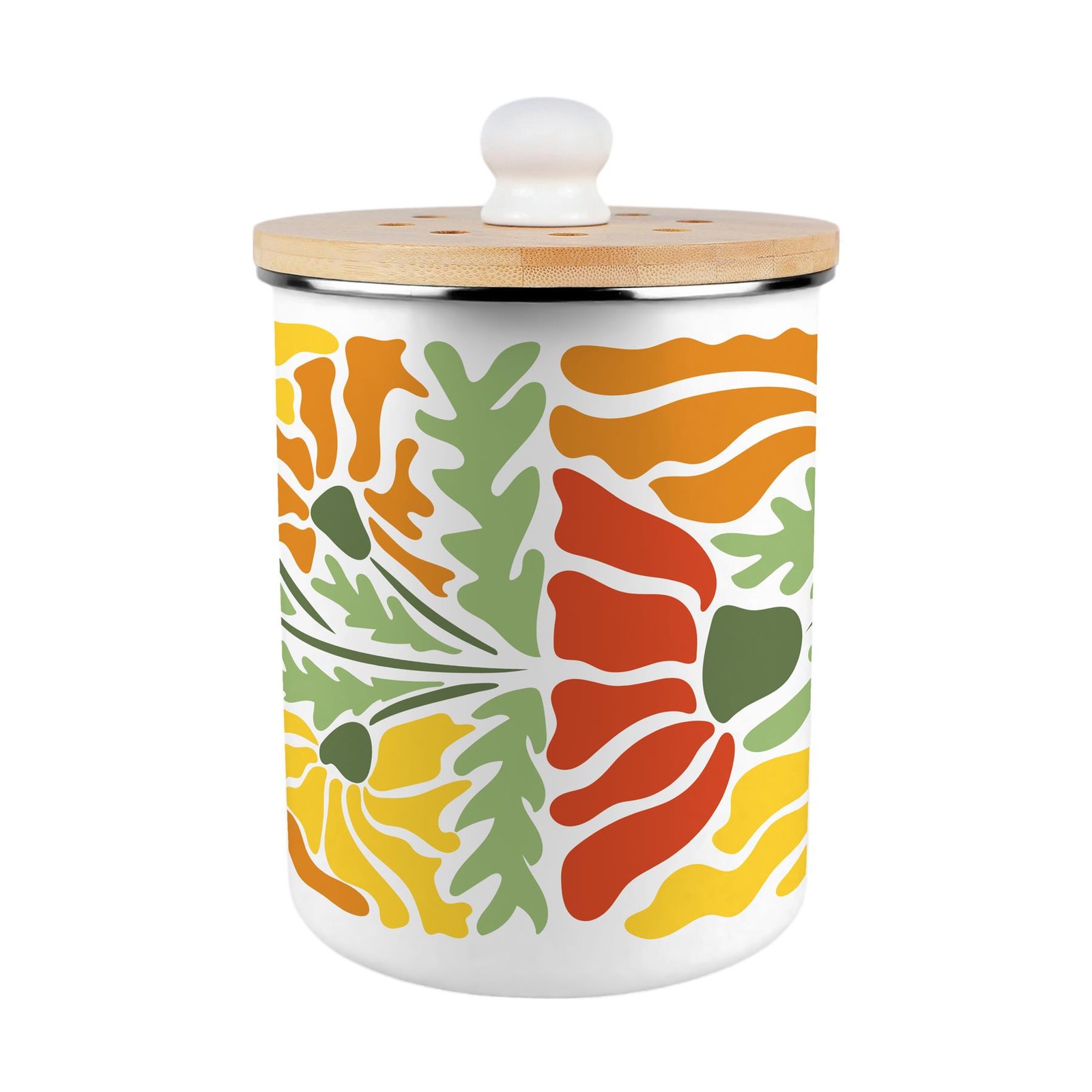 Retro Flowers Food Waste Bin - Metal Decorative Kitchen Compost Caddy 2L