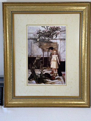 The BROKEN FLOWER POT art by JAN VERHAS with muted gold and glass frame. 24x20