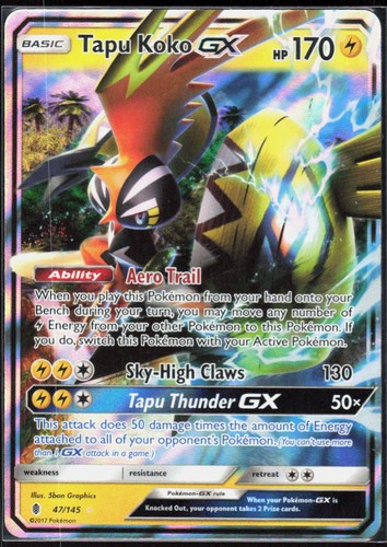 Tapu Koko GX 47/145 Holofoil Ultra Rare SM - Guardians Rising NM Pokemon