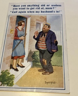Humorvolle Donald McGill signierte Postkarte 1936 Alles Alt oder Nutzlos Oh Yeah