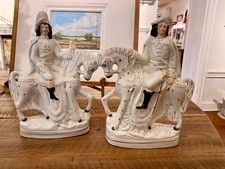 19th Century English Staffordshire Scottish Highlands Hunter on Horseback Pair