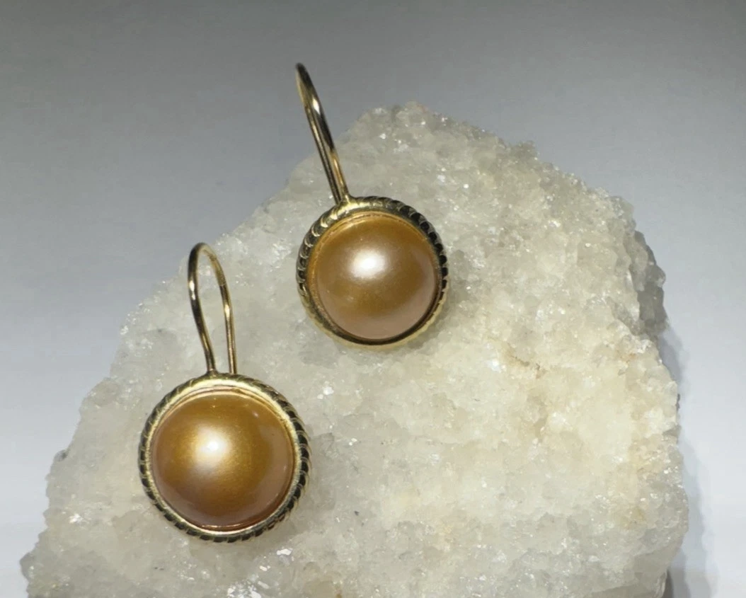 Milor 18K Yellow Gold and Gold Mabe Pearl Earrings Italy QVC