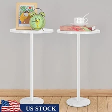 Round White Side Table Small Accent Table Indoor Outdoor Nightstand Plant Stand