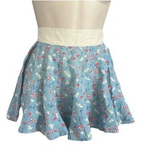 Small Vtg APRON Maybe Child's 1930s-40s Blue Floral Fabric Gored Front Seams GC