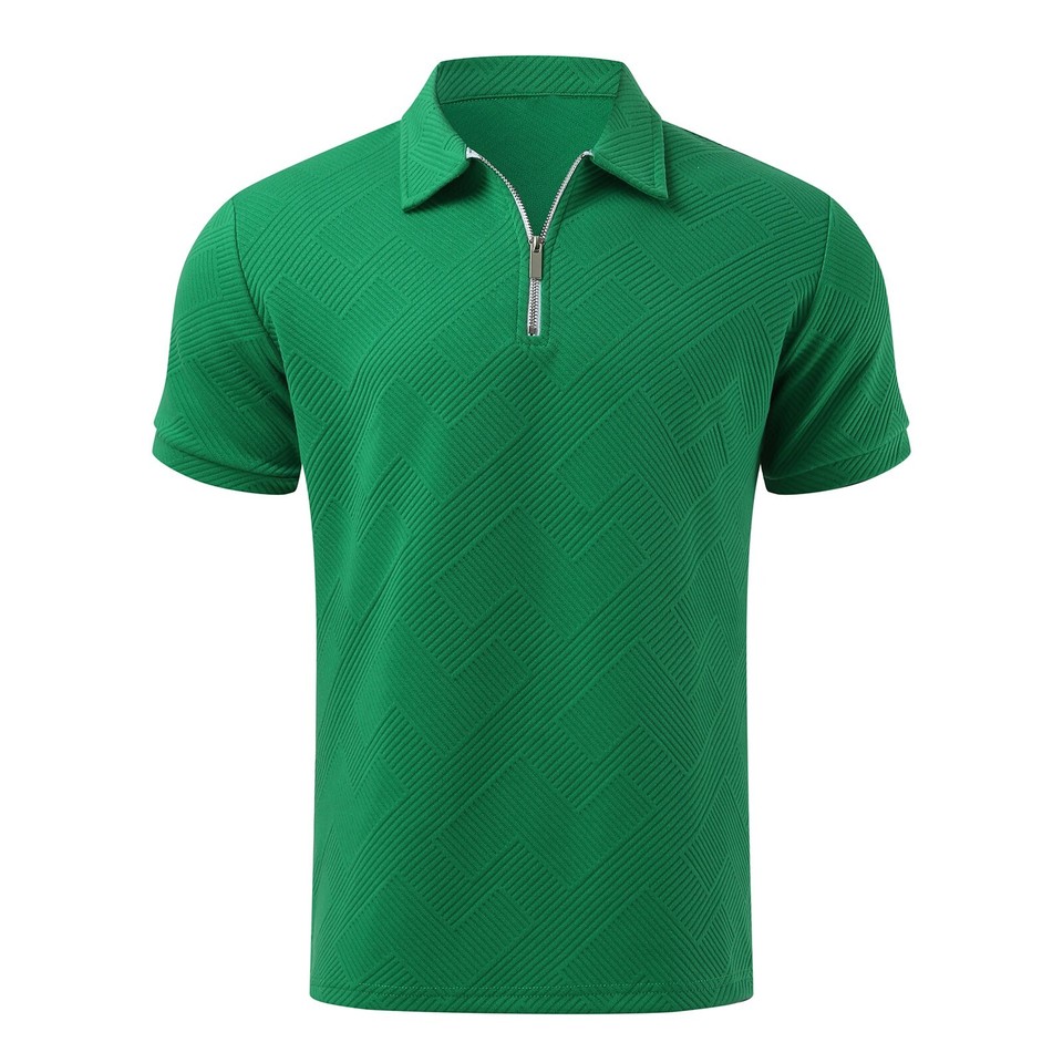 Men Short Sleeve Polo Shirts Casual Business Golf Zipper Slim Fit T