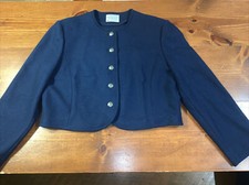 Pendleton Womens Wool Sz 12 Crop Blazer Navy Rounded Buttons Lined Round Collar