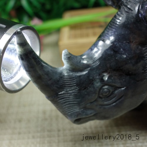 Certified Black Burma 100% Natural A jadeite jade Display~Rhinoceros 犀牛 摆件 - Picture 19 of 21