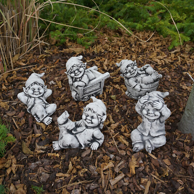 Gnom Familie Set Wichtel Kobold Steinfigur 13-17 cm 10 kg Beton frostsicher