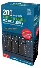 Festive Magic 200 Cool White Battery Operated LED Icicle Lights