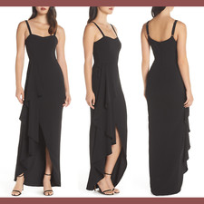 NWT 258 Dress the Population Medium Cora Waterfall Crepe Gown Black F943