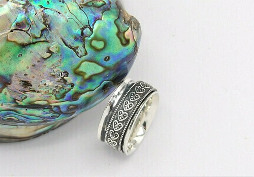 Hand Made USA Oxidized Heart Design 925Sterling Silver Spinner Ring-Custom Size - Picture 9 of 12