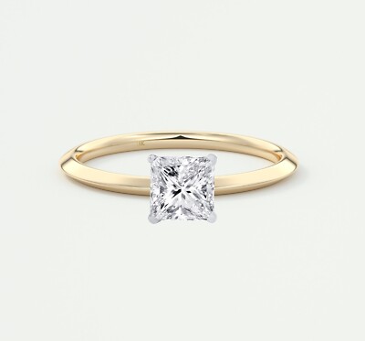 0.90 Ct Princess F/VS Lab Created Grown Diamond Solitaire Ring 18K Yellow Gold