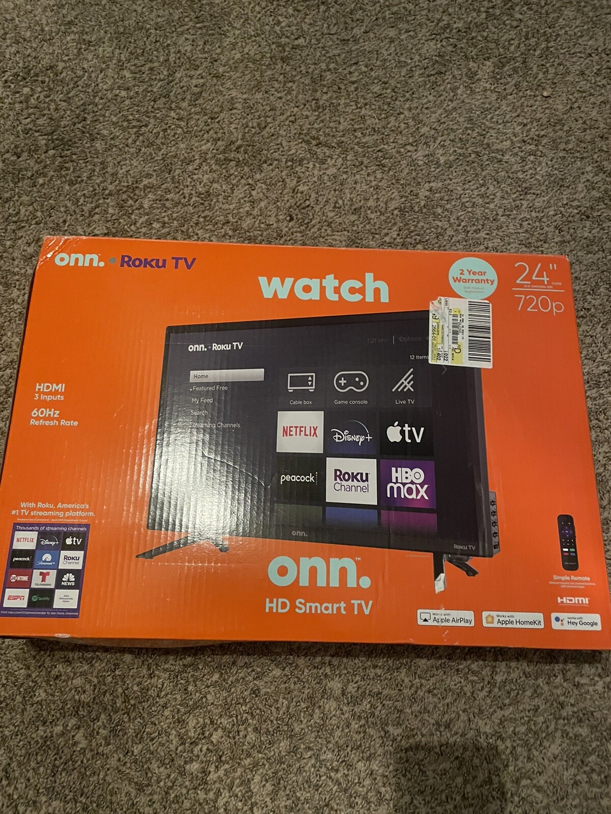 onn 24 ” Inch Class HD 720P LED Roku Smart Small Black TV No Remote