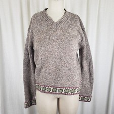 Vintage Woolrich Wool Tumbleweed Leaf Print Band VNeck Knit Sweater Womens M