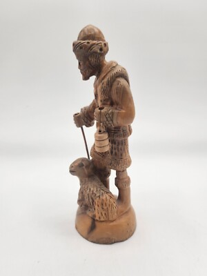Vintage Hand Carved Shepad Sheep Herder Made Bethlehem Olive Wood