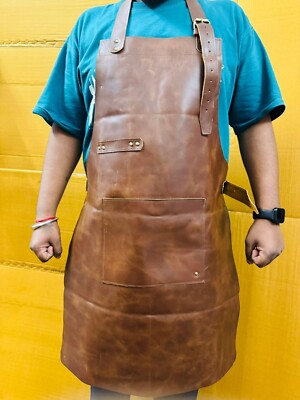 Apron Leather Butcher Woodworking Bbq Chef Cooking Workwear Men Blacksmith Brown