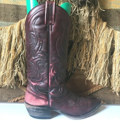 VTG Dan Post Burgundy Leather Cowboy Western Boots Men’s Size 8.5 Dan Post Mens Size 8.5 D Burgundy Leather Cowboy Western  main image 4