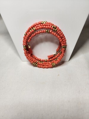 Wrap Bracelet Peach Gold Spring Seed Bead Tassel Multi Bangle Boho Jewelry 
