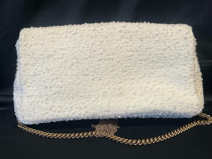 BORSA YSL SAINT LAURENT KATE 99 TWEED NAPPA CON TRACOLLA A CATENA CREMA