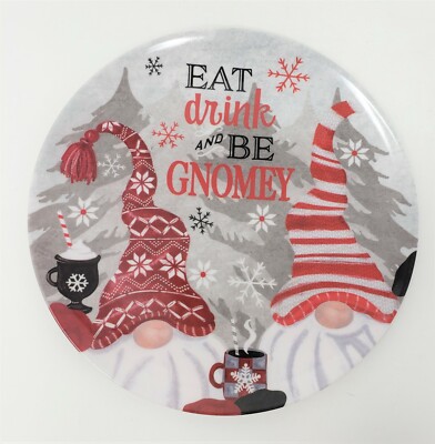 Nantucket Dist. 8'' Melamine Ware Holiday Plate - New - Eat, Drink and Be Gnomey