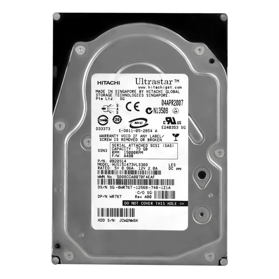 Hard Drive Dell 0WR767 HUS151473VLS300 73GB 15K 16MB SAS 3.5 " - Image 3 of 3