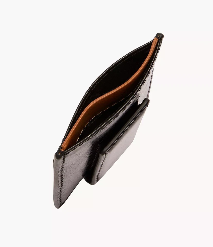 Estuche para tarjetas Fossil Mykel de cuero minimalista para hombre negro y marrón Foto 2 de 4