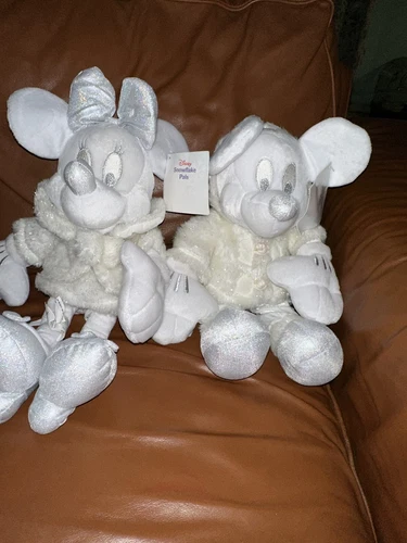 2 Disney Snowflake Pals Plush White Mickey Mouse 22"