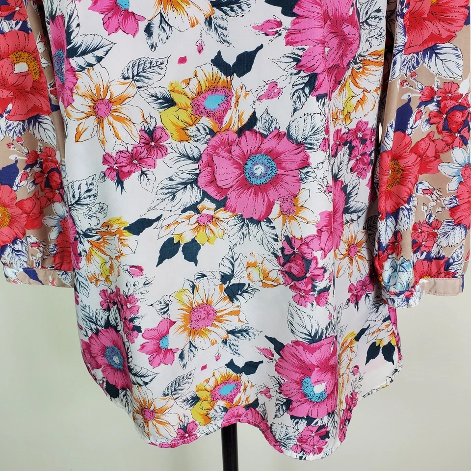 Blusa Camisa Tinley Road Para Mujer Top XS Floral Pullover Manga 3/4 Crew Forrada Foto 4 de 4