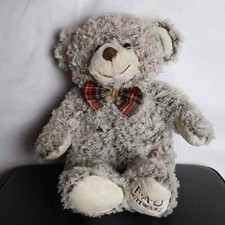 FAO Schwarz Bow Tie Teddy Bear Plush 17" Gray Marbled 2017 Stuffed Animal