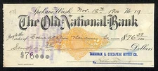 Old National Bank Spokane, WA / Tamarack & Chesapeak Mining 1900 Bank Check RN