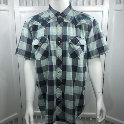 Route 66 Mens Western Button Up Shirt  Pearl Snap Short Sleeve Plaid Size XL
