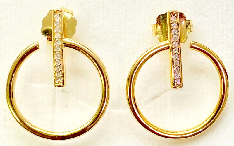 QVC Italian Silver 18K Yellow Gold Silver Open Circle White Topaz Hoop Earrings