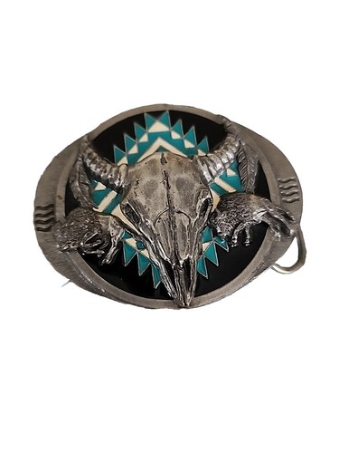 Vtg 1988 Siskiyou Buckle Co. Buffalo Nickel Pewter Belt Buckle Made in USA L-XL 1988 Siskiyou Buckle Co. Native American Eagle Horse Buffalo  main image 2