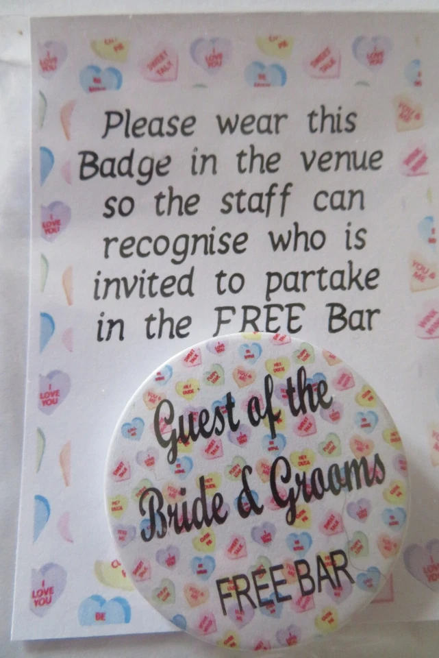 FREE BAR identification Badge - Wedding / Hen / Stag Party / Birthday / Funeral - Image 4 of 4