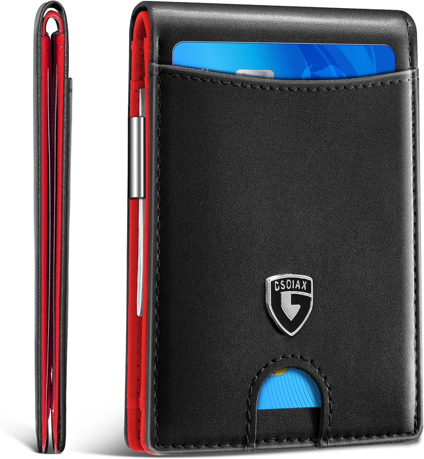 Slim Wallet for Men with Money Clip, Minimalist Leather RFID Blocking Bifold Sma