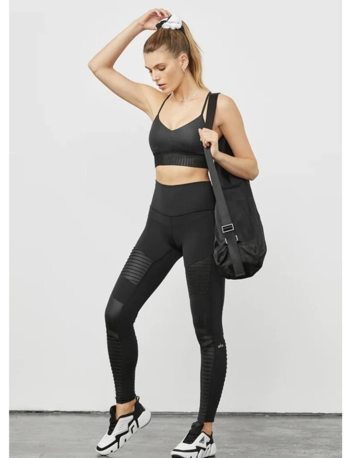Alo Yoga Women's High-Waist Black Stretch Moto Size XS Leggings ZP