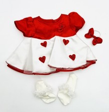 Build A Bear Red Hearts Dress w/ Red sequins bow ruffled off white socks